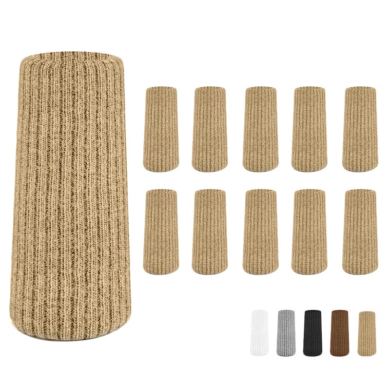 IAMZAY 16 Pcs Khaki Chair Socks - Premium Knitted Protectors for Hardwood Floors - Easy to Fit All Leg Shapes - Noise Reduction and Scratch Protection - High Elastic Bar Stool Leg Covers - Furniture Pads - Image 1